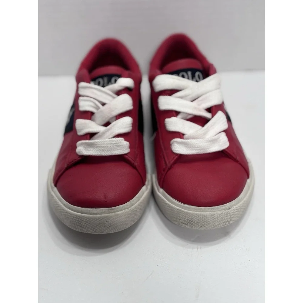 Polo‎ Ralph Lauren Geoff Sneakers Kids 10 Red Navy Low Top Shoes Lace Up
